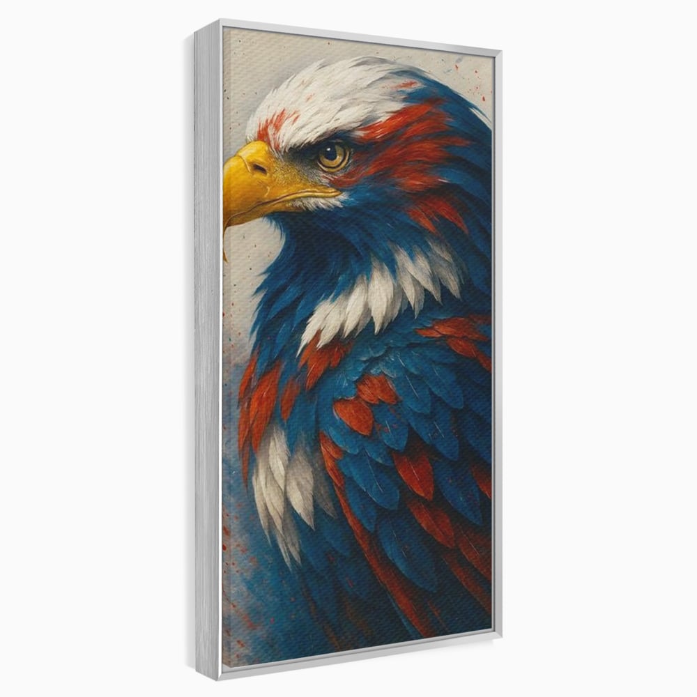 Tablou canvas cu tablou canvas cu vultur american pictat, in rama de aluminiu argintiu